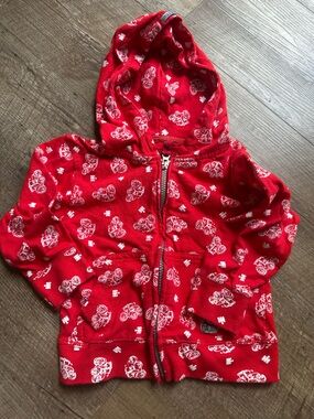H&M Red Zip-Up Hoodie with White Motorcycle Print